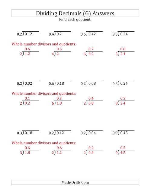 The Dividing Decimals by 1-Digit Tenths (G) Math Worksheet Page 2