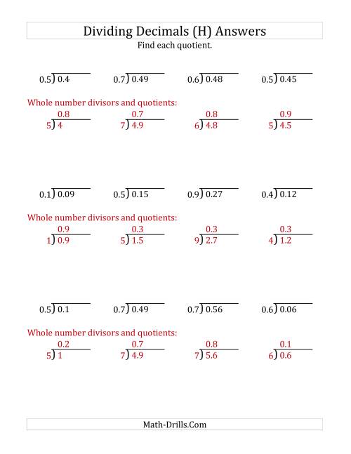The Dividing Decimals by 1-Digit Tenths (H) Math Worksheet Page 2