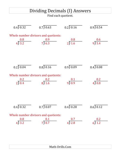 The Dividing Decimals by 1-Digit Tenths (I) Math Worksheet Page 2