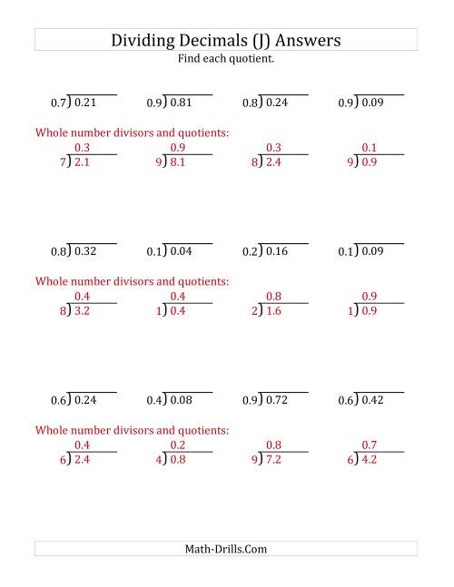 The Dividing Decimals by 1-Digit Tenths (J) Math Worksheet Page 2