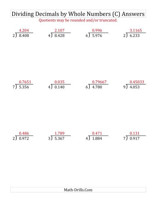 The Dividing Thousandths by a Whole Number (C) Math Worksheet Page 2