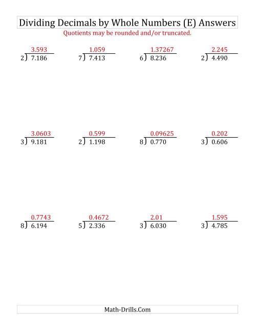 The Dividing Thousandths by a Whole Number (E) Math Worksheet Page 2