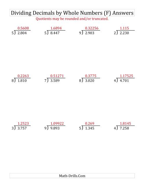 The Dividing Thousandths by a Whole Number (F) Math Worksheet Page 2