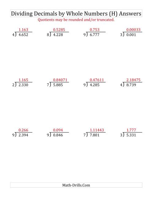 The Dividing Thousandths by a Whole Number (H) Math Worksheet Page 2