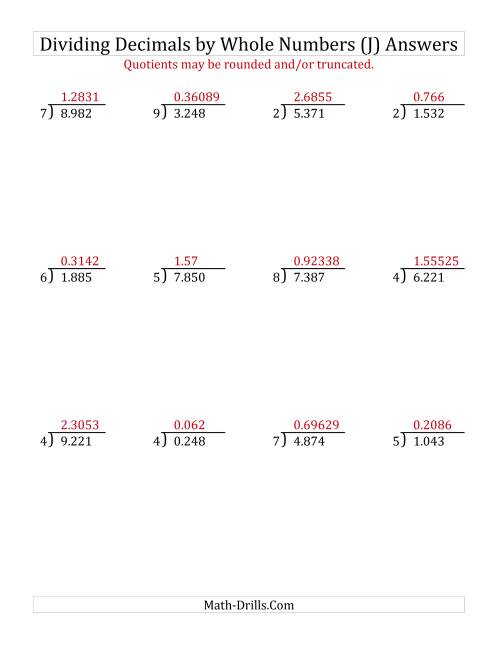The Dividing Thousandths by a Whole Number (J) Math Worksheet Page 2