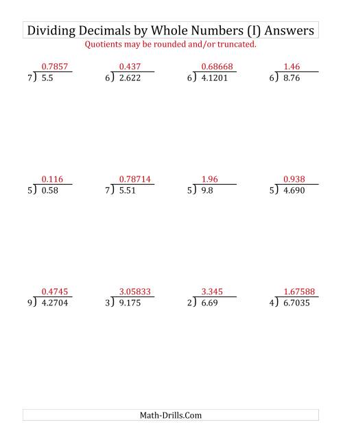 The Dividing Various Decimal Places by a Whole Number (I) Math Worksheet Page 2