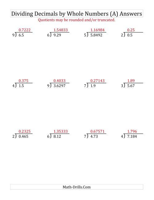 The Dividing Various Decimal Places by a Whole Number (All) Math Worksheet Page 2