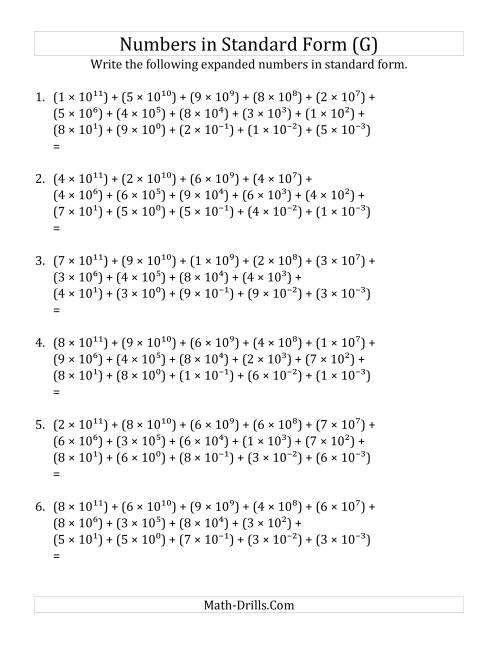 The Convert from Expanded to Standard Form (12 digits before decimal; 3 digits after) (G) Math Worksheet