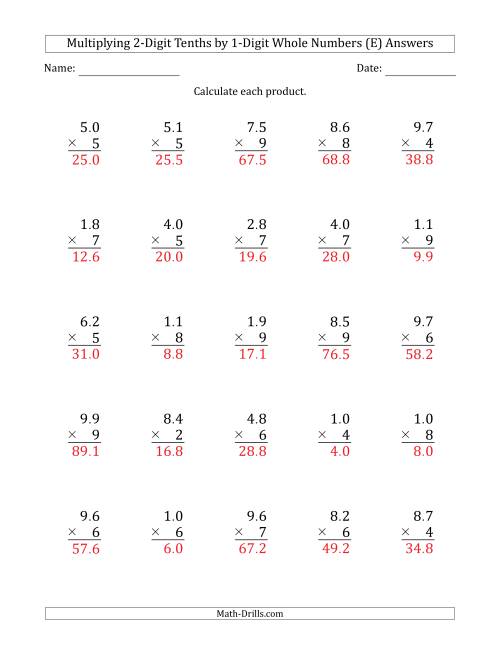 The Multiplying 2-Digit Tenths by 1-Digit Whole Numbers (E) Math Worksheet Page 2