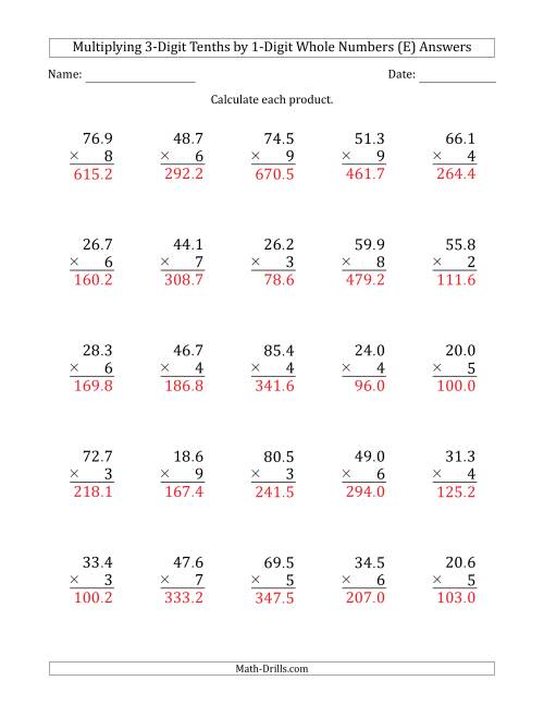 The Multiplying 3-Digit Tenths by 1-Digit Whole Numbers (E) Math Worksheet Page 2