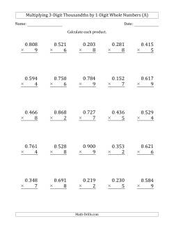 Multiplying 3-Digit Thousandths by 1-Digit Whole Numbers