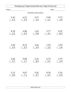 Multiplying 3-Digit Hundredths by 2-Digit Tenths
