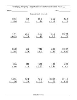 Multiplying 3-Digit by 2-Digit Numbers with Various Decimal Places