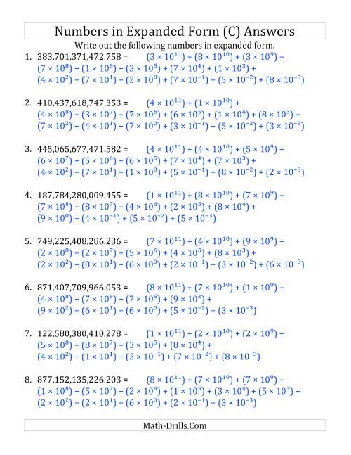 The Convert from Standard to Expanded Form (12 digits before decimal; 3 digits after) (C) Math Worksheet Page 2