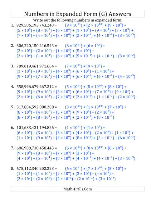 The Convert from Standard to Expanded Form (12 digits before decimal; 3 digits after) (G) Math Worksheet Page 2