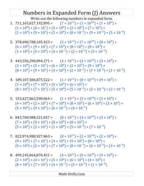 The Convert from Standard to Expanded Form (12 digits before decimal; 3 digits after) (J) Math Worksheet Page 2