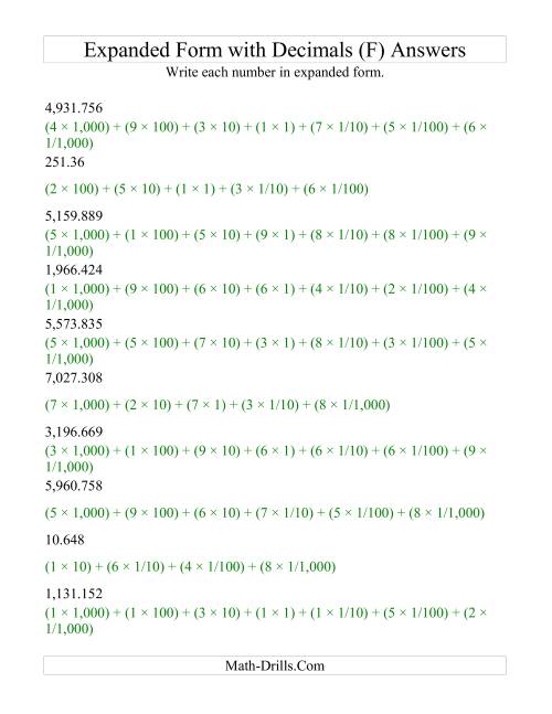 The Convert from Standard to Expanded From (4 digits before decimal; 3 digits after) (F) Math Worksheet Page 2