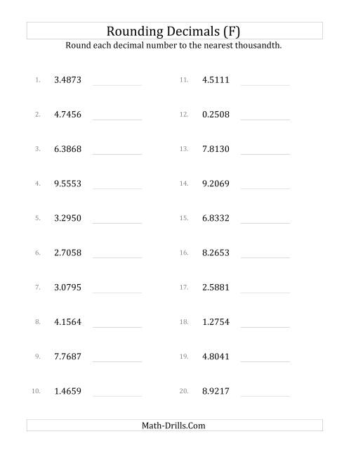 The Rounding Ten Thousandths to Thousandths (F) Math Worksheet