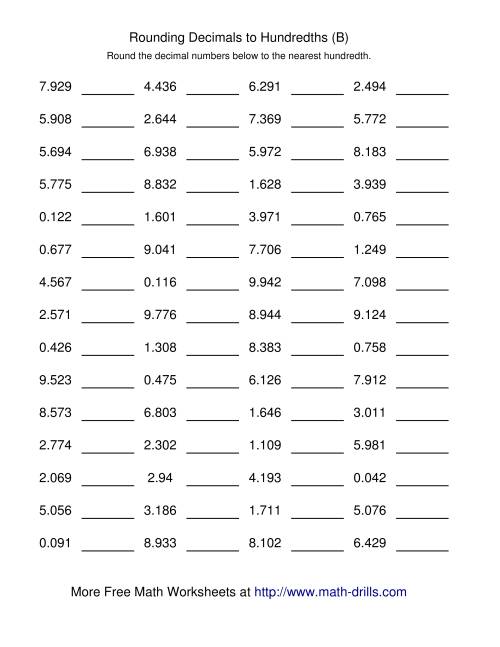 The Rounding Thousandths to Hundredths (Old) Math Worksheet
