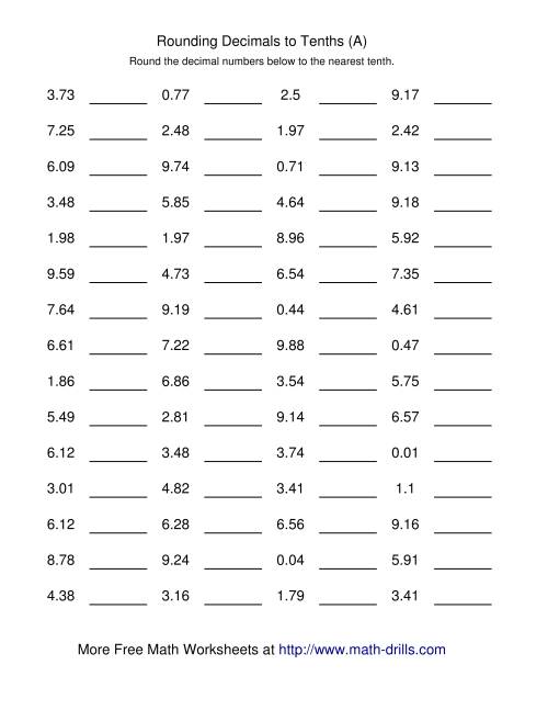 The Rounding Hundredths to Tenths (Old) Math Worksheet