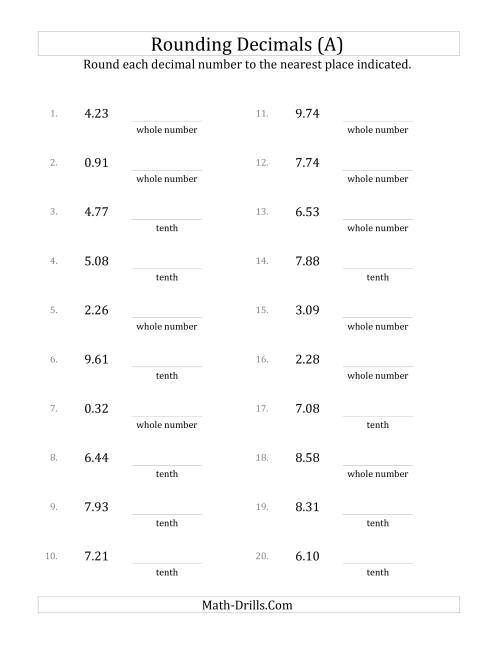 The Rounding Hundredths to Various Decimal Places (A) Math Worksheet