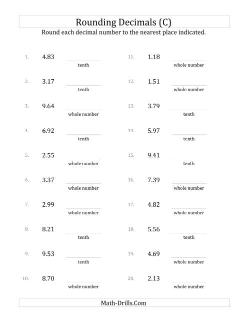 The Rounding Hundredths to Various Decimal Places (C) Math Worksheet