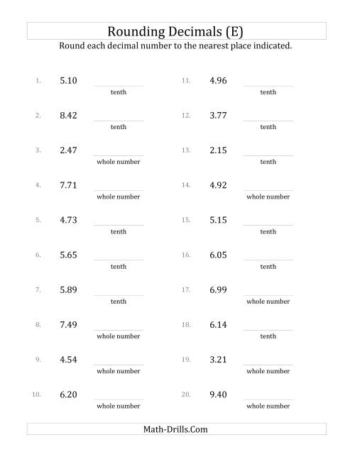 The Rounding Hundredths to Various Decimal Places (E) Math Worksheet