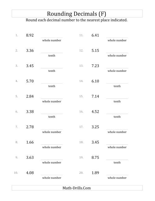 The Rounding Hundredths to Various Decimal Places (F) Math Worksheet