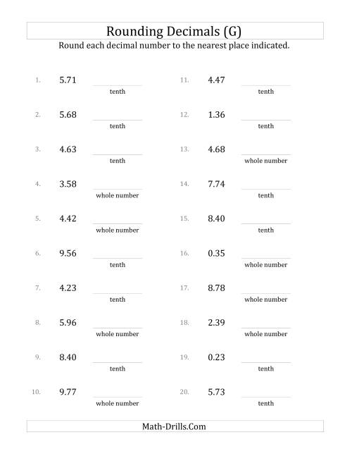 The Rounding Hundredths to Various Decimal Places (G) Math Worksheet