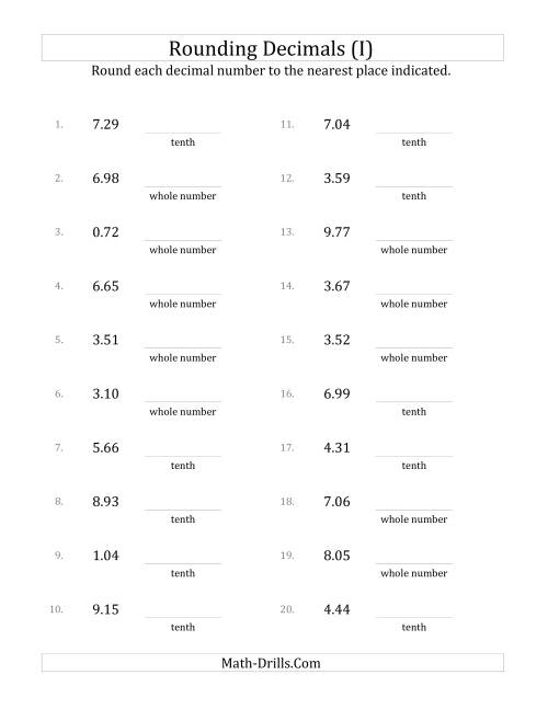 The Rounding Hundredths to Various Decimal Places (I) Math Worksheet