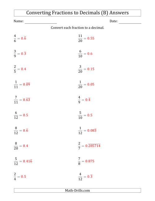 The Converting Fractions to Terminating and Repeating Decimals (B) Math Worksheet Page 2