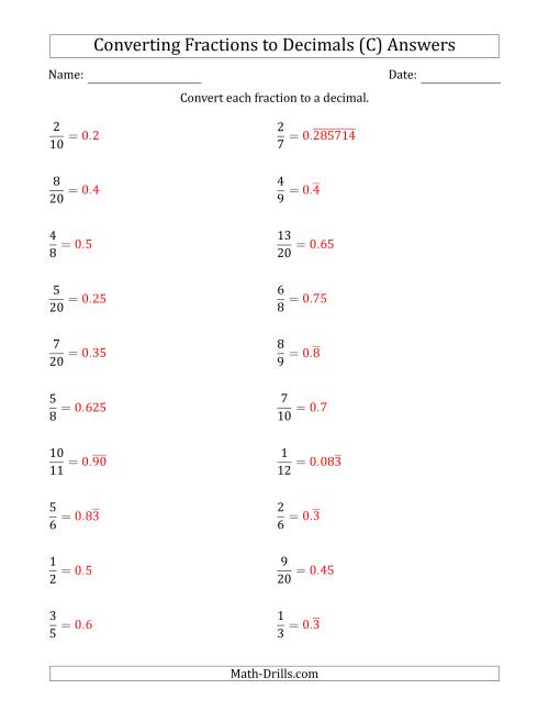 The Converting Fractions to Terminating and Repeating Decimals (C) Math Worksheet Page 2