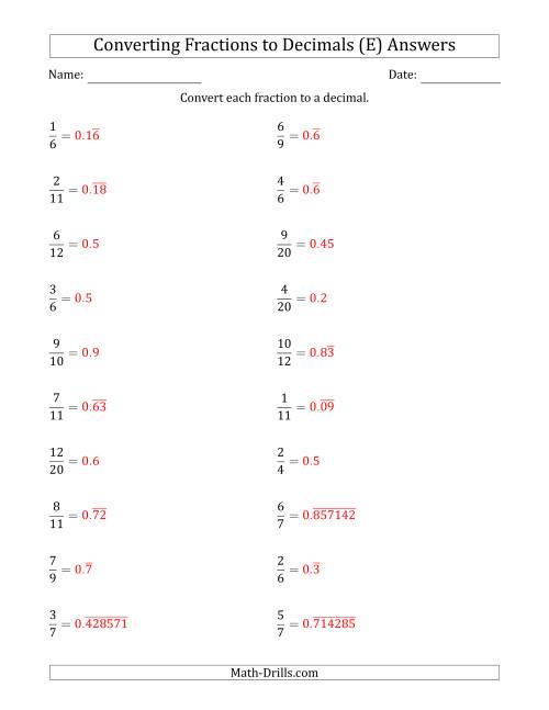 The Converting Fractions to Terminating and Repeating Decimals (E) Math Worksheet Page 2