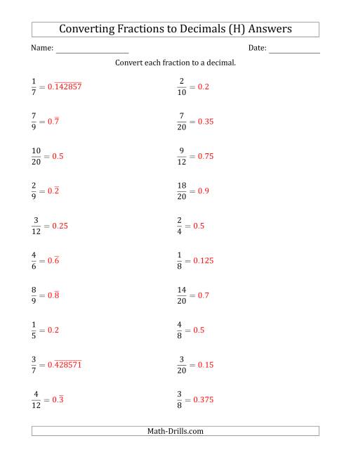 The Converting Fractions to Terminating and Repeating Decimals (H) Math Worksheet Page 2