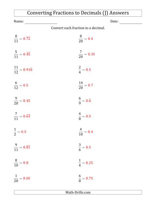 The Converting Fractions to Terminating and Repeating Decimals (J) Math Worksheet Page 2