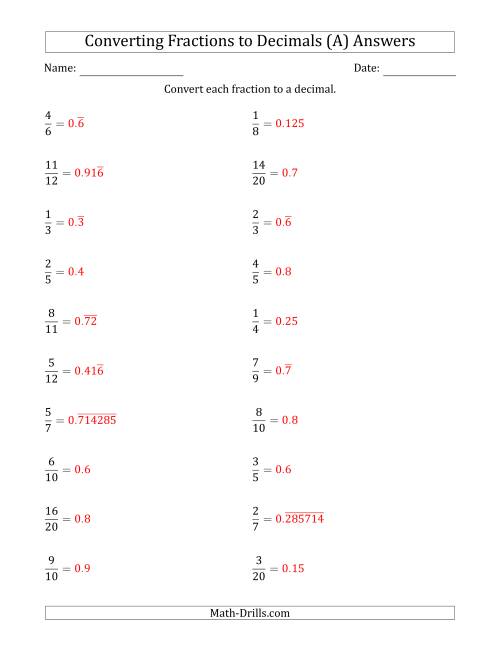 The Converting Fractions to Terminating and Repeating Decimals (All) Math Worksheet Page 2