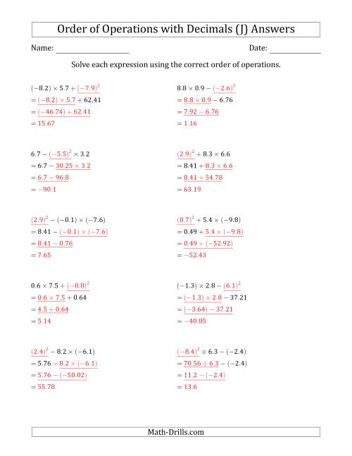 The Order of Operations with Negative and Positive Decimals (Three Steps) (J) Math Worksheet Page 2