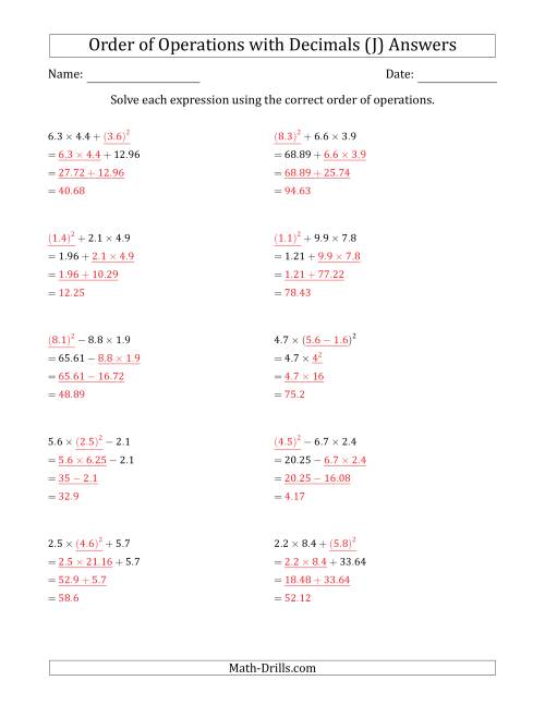 The Order of Operations with Positive Decimals (Three Steps) (J) Math Worksheet Page 2