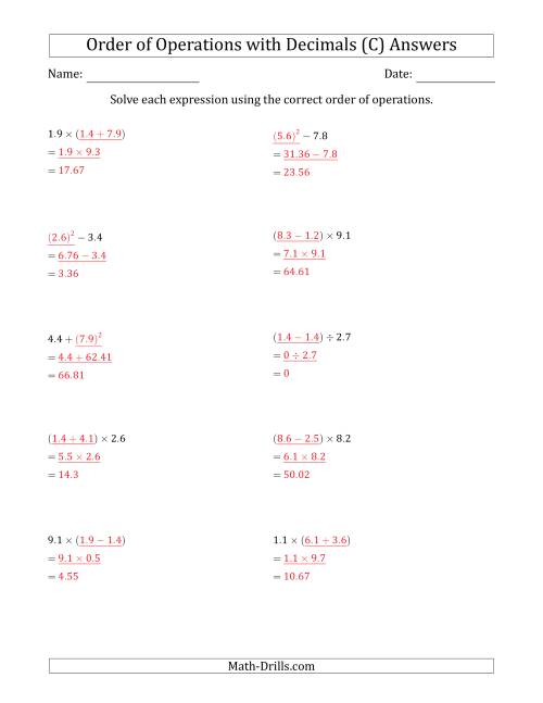 The Order of Operations with Positive Decimals (Two Steps) (C) Math Worksheet Page 2