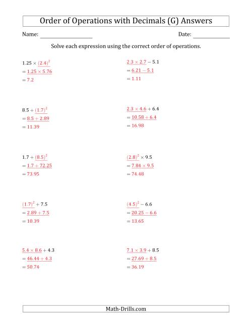 The Order of Operations with Positive Decimals (Two Steps) (G) Math Worksheet Page 2