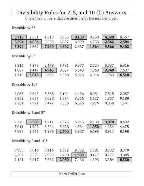 The Divisibility Rules for 2, 5 and 10 (4 Digit Numbers) (C) Math Worksheet Page 2