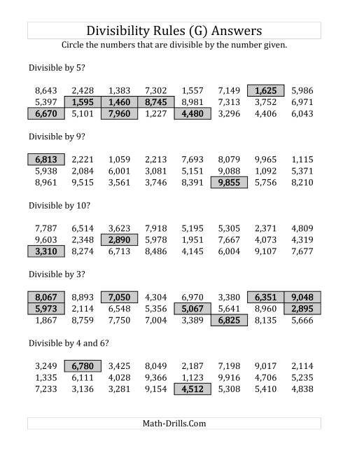 The Divisibility Rules for Numbers from 2 to 10 (4 Digit Numbers) (G) Math Worksheet Page 2