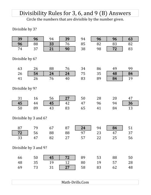 The Divisibility Rules for 3, 6 and 9 (2 Digit Numbers) (B) Math Worksheet Page 2
