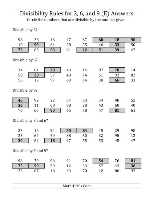The Divisibility Rules for 3, 6 and 9 (2 Digit Numbers) (E) Math Worksheet Page 2