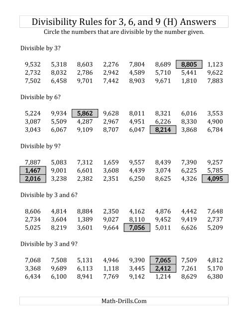 The Divisibility Rules for 3, 6 and 9 (4 Digit Numbers) (H) Math Worksheet Page 2