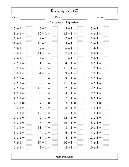 The Division Facts to 144 No Zeros (C) Math Worksheet
