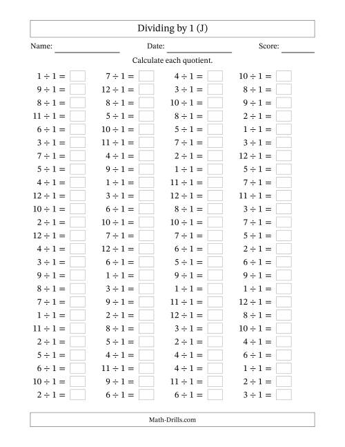 The Division Facts to 144 No Zeros (J) Math Worksheet