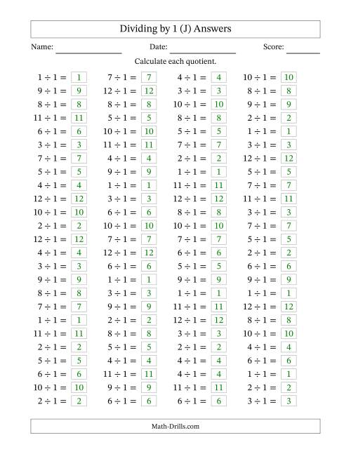 The Division Facts to 144 No Zeros (J) Math Worksheet Page 2