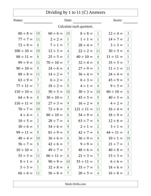 The Division Facts to 121 No Zeros (C) Math Worksheet Page 2