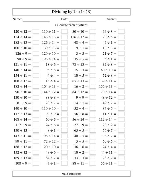 The Division Facts to 196 No Zeros (B) Math Worksheet